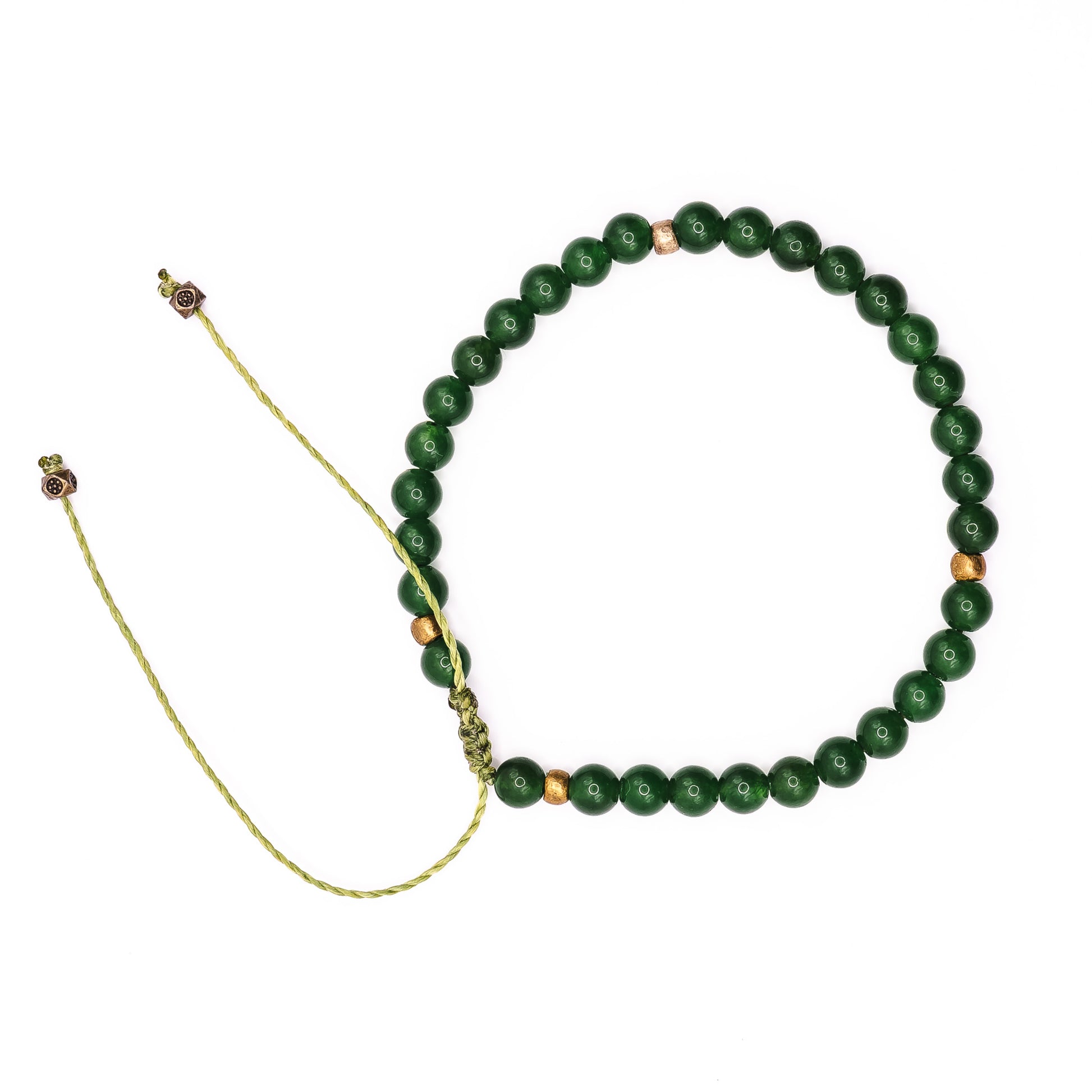 A Green Agate Sliding Knot Anklet laid on a white background.